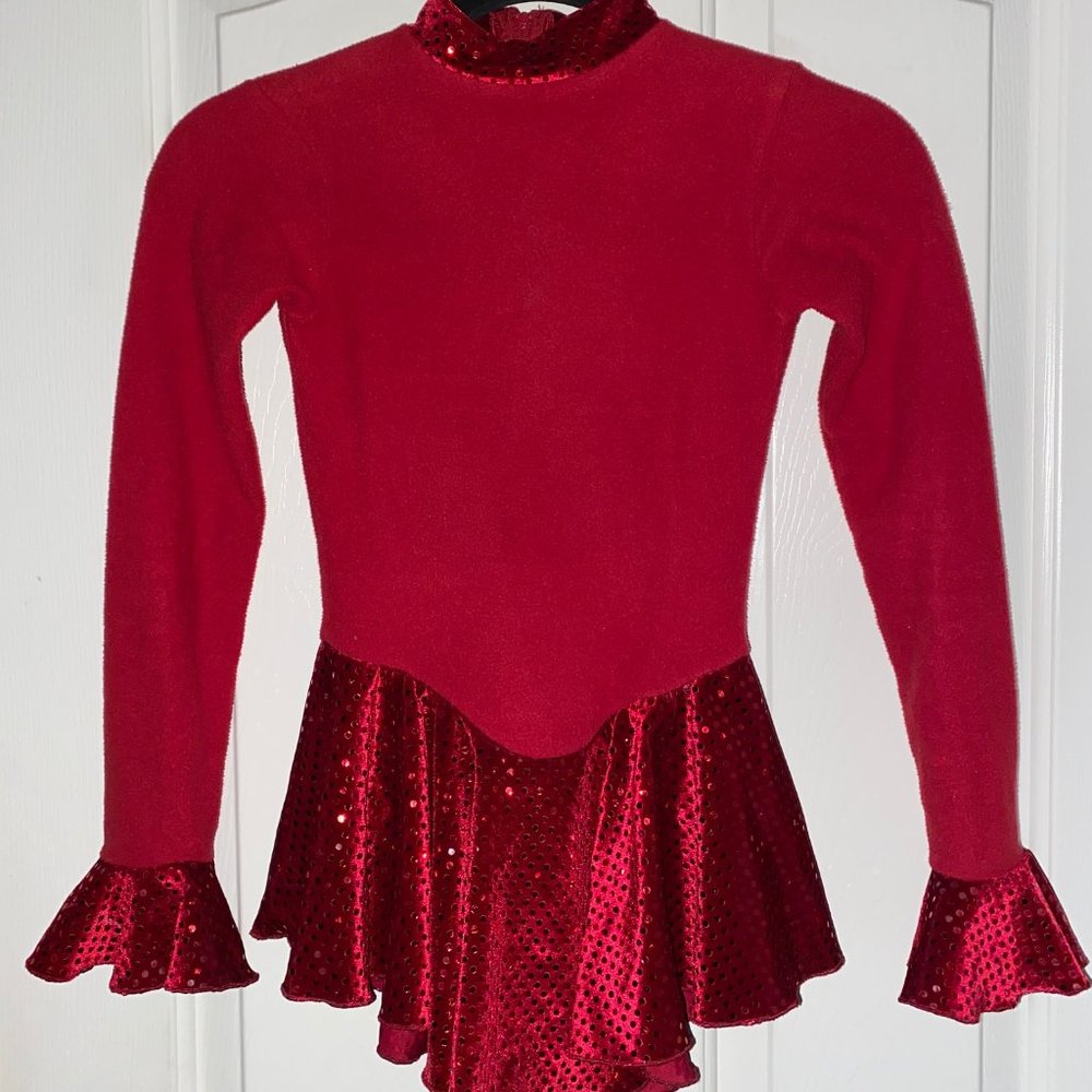 Red Fleece Skating Dress w Sparkle Cuffs & Skirt